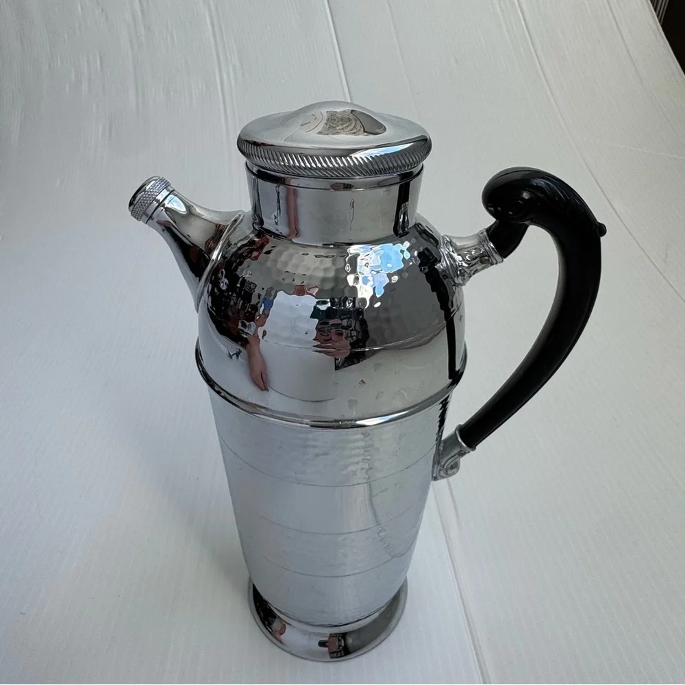 Vintage Krome kraft farber brother antique Silver Cocktail Shaker Black Handle